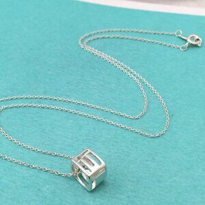 Tiffany & Co. Sterling Silver Mini Square Stencil LOVE Era Cube Pendant Necklace